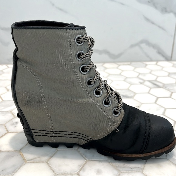 Sorel 1964 Premium PDX Wedge Nori Green & Black Leather Mid Boots Booties Size 7 - Picture 6 of 16